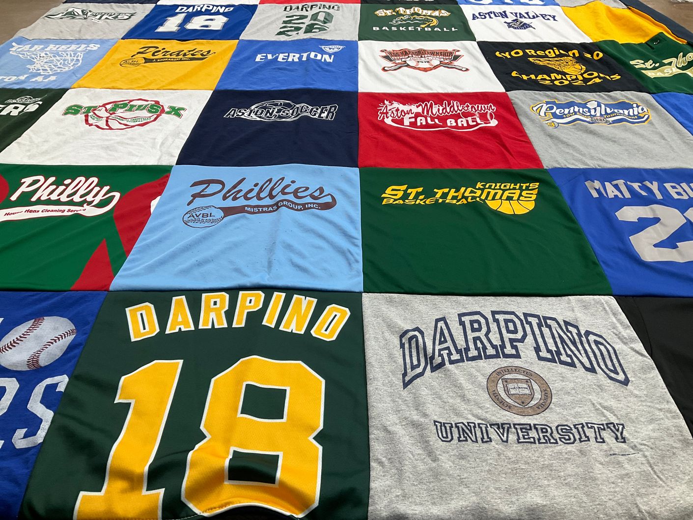 T-shirt quilt featuring phillies, pittsburgh pirates by Estelle from PA