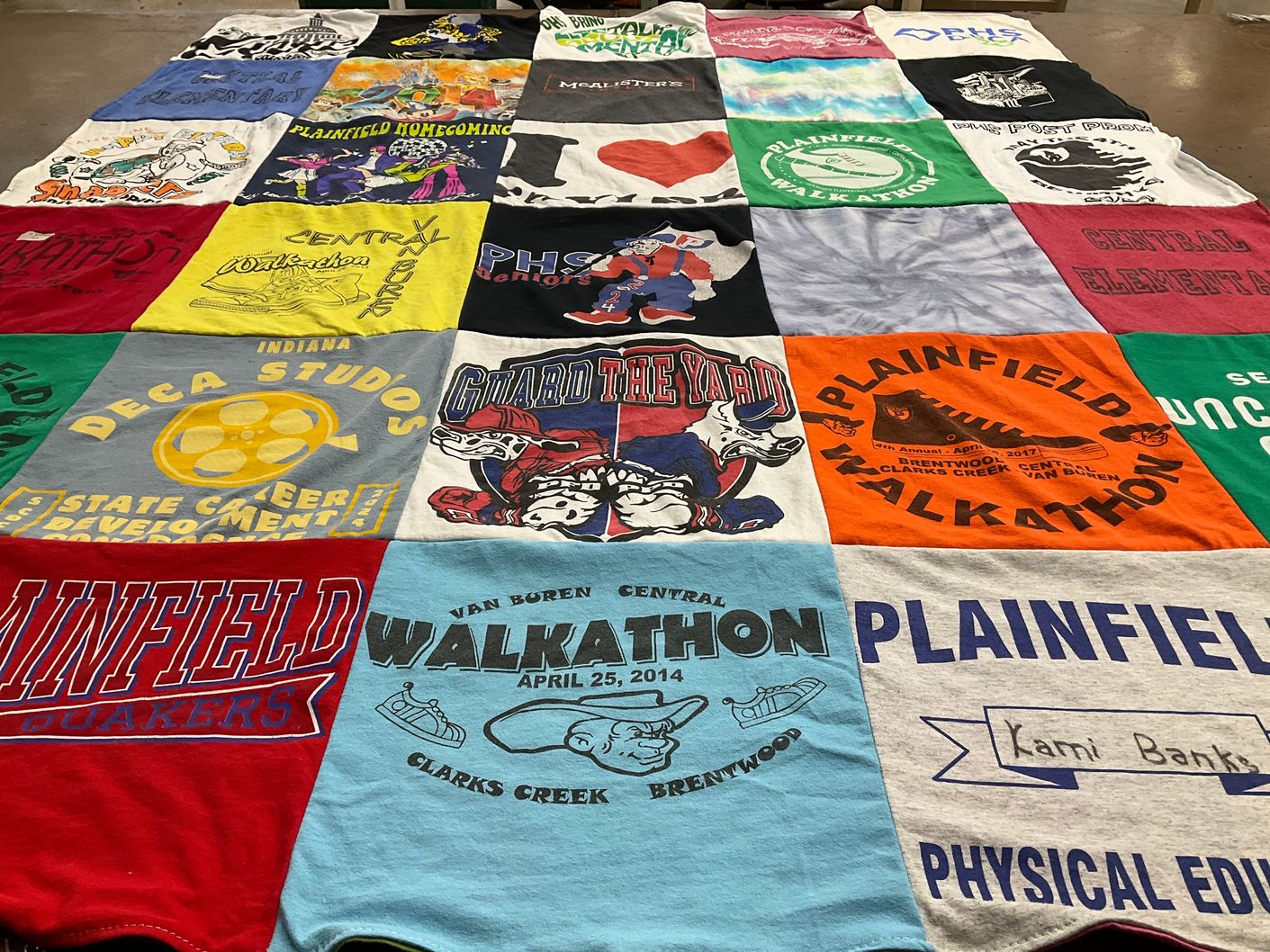 T-shirt quilt from plainfield high school, central elementary school by Meghann from IN