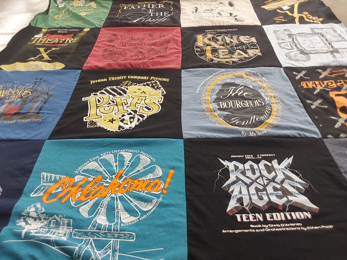 T-shirt quilt with theater, performing arts themes by Vannessa from TX