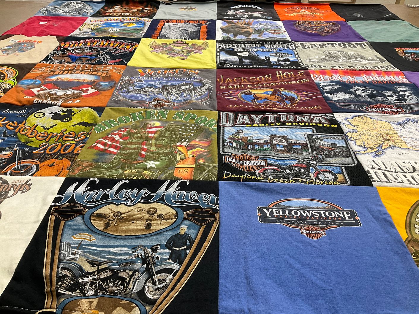 T-shirt quilt with motorcycling, biking themes by Debra from WV