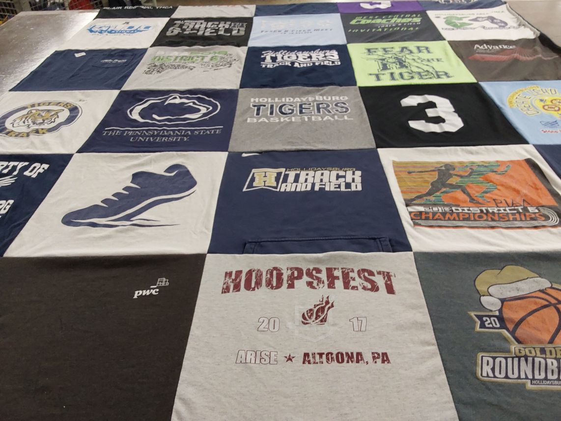 T-shirt quilt featuring holiday tigers basketball, holiday tigers track and field by Jennifer from PA