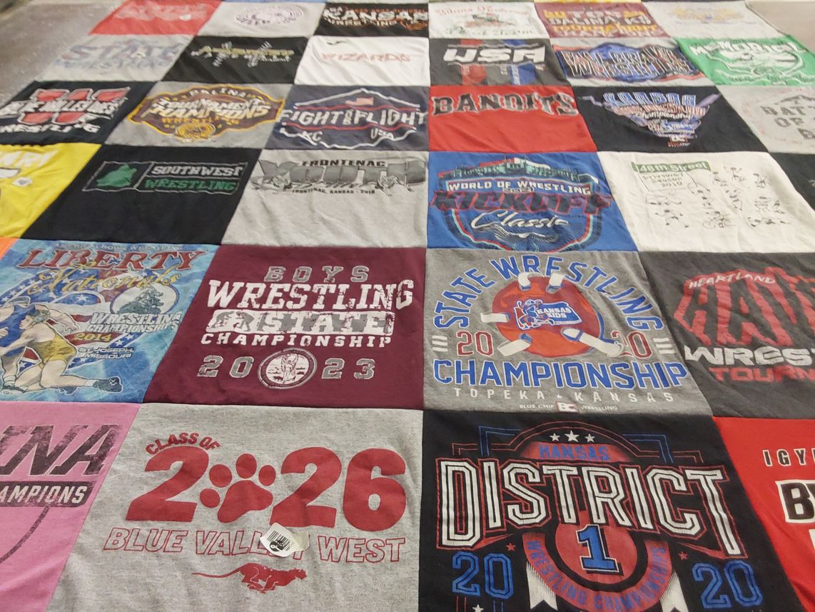 T-shirt quilt from blue valley west high school, liberty high school by Heidi from KS