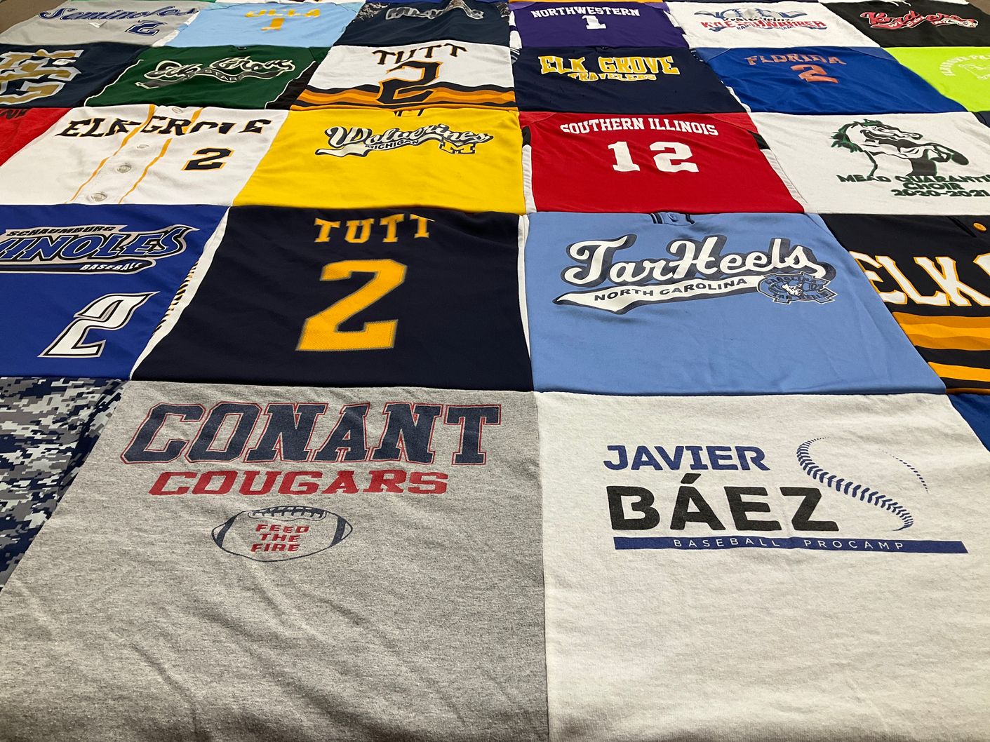 T-shirt quilt featuring elk grove high school, schamburg seminoles baseball by Amy from IL