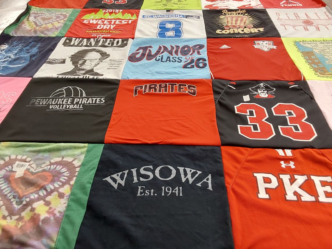 T-shirt quilt featuring pewaukee pirates volleyball by Sarah from WI