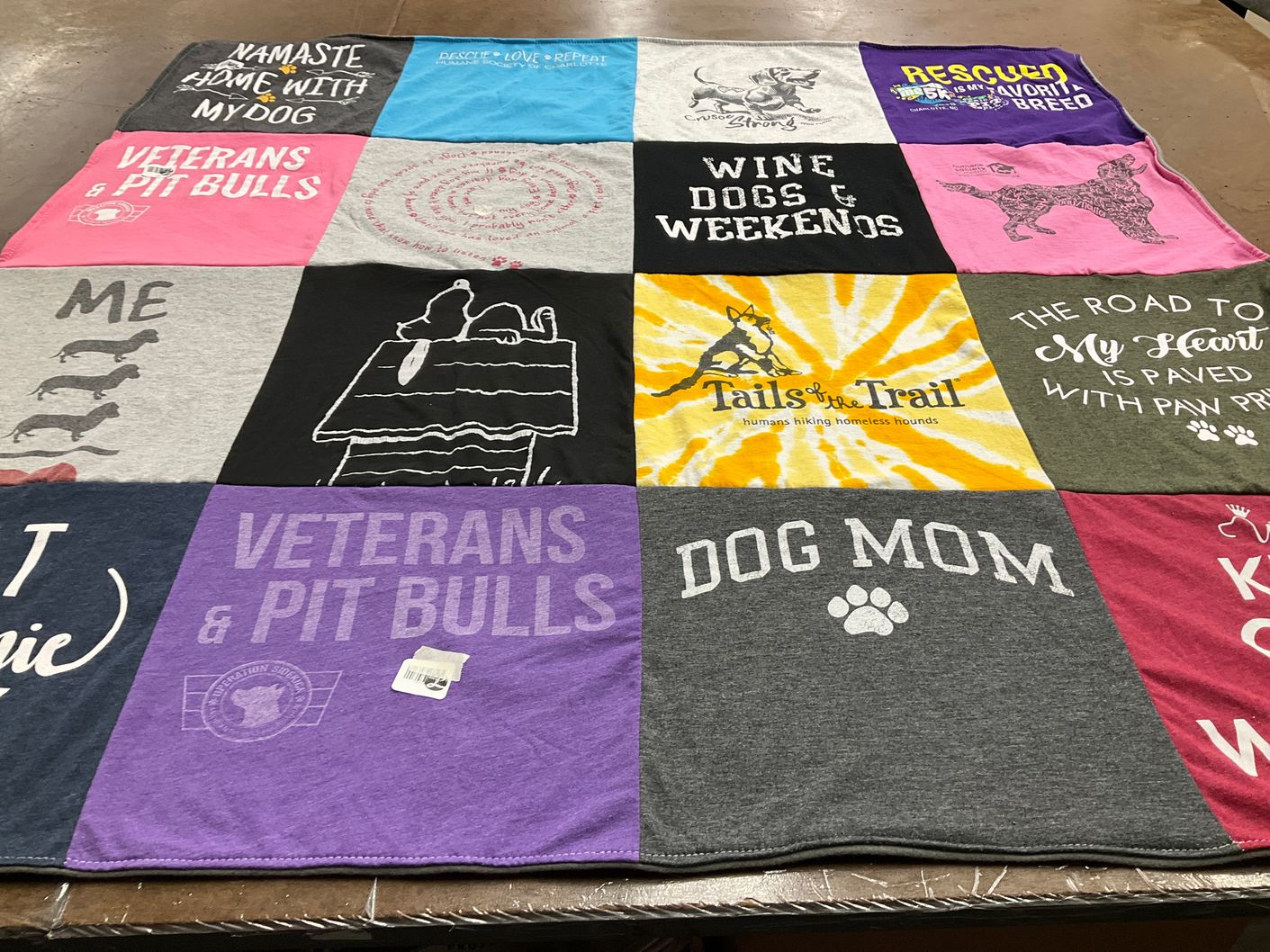T-shirt quilt with animal rescue, dogs themes by Monica from NC