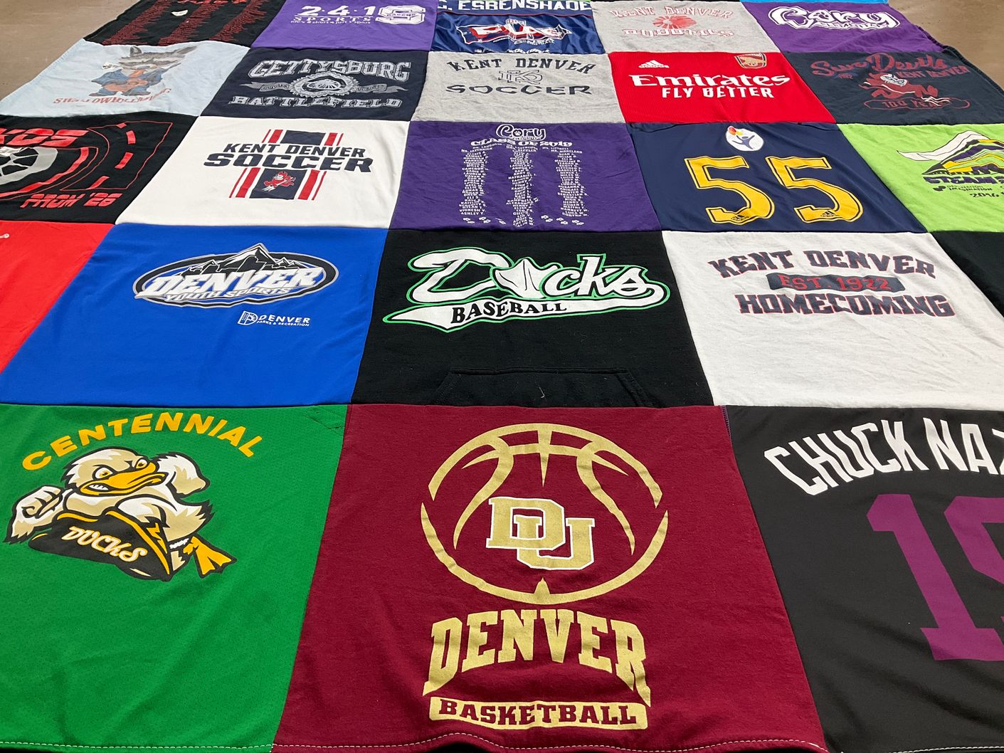 T-shirt quilt featuring denver basketball team, centennial ducks baseball team by kim from CO