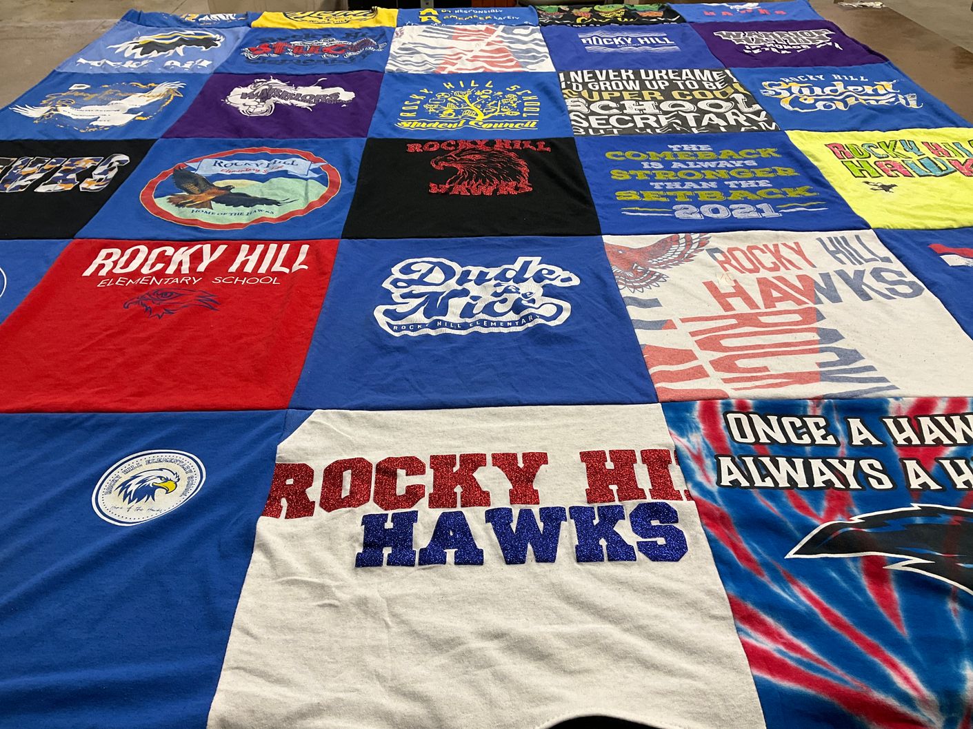 T-shirt quilt featuring rocky hill hawks by Beth from CA