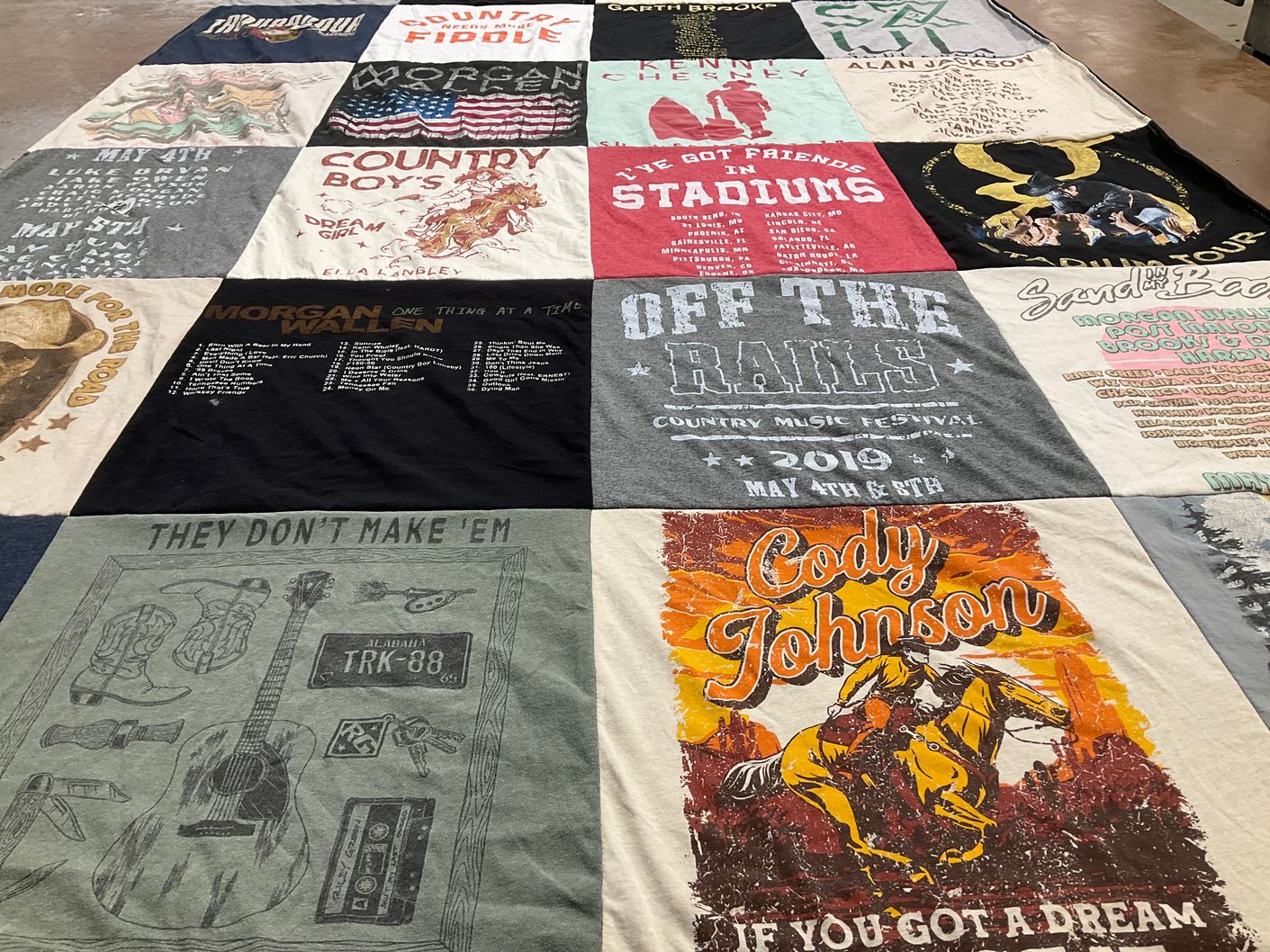 T-shirt quilt with country music, festivals themes by Kayle from TX