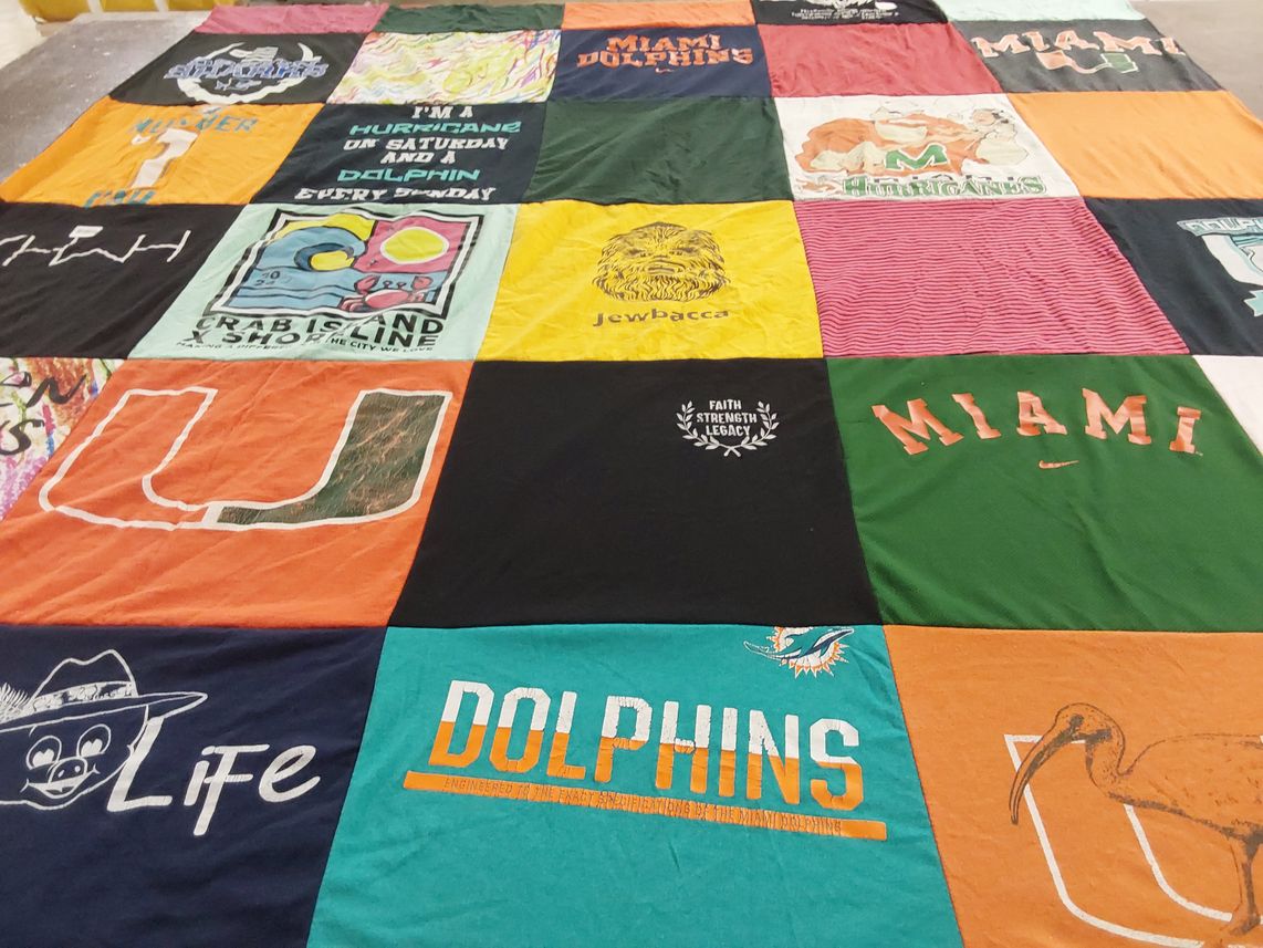 T-shirt quilt featuring miami dolphins, miami hurricanes by Linda from FL