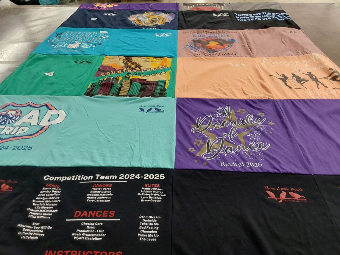 T-shirt quilt with dance themes by Susan from VA