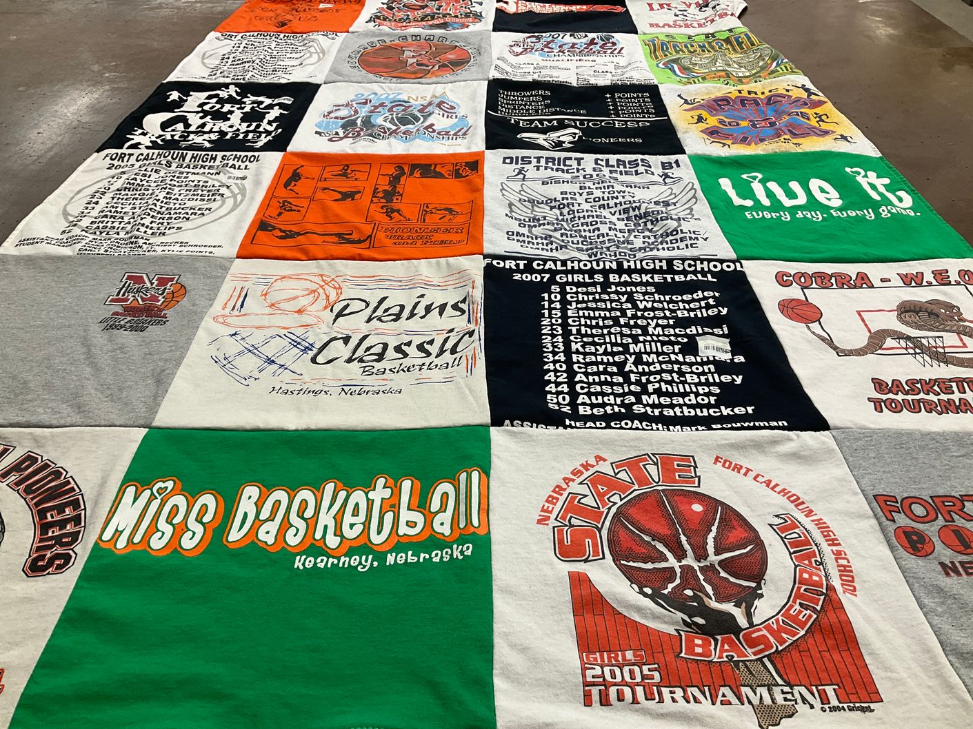 T-shirt quilt from fort calhoun high school by Jean from CO