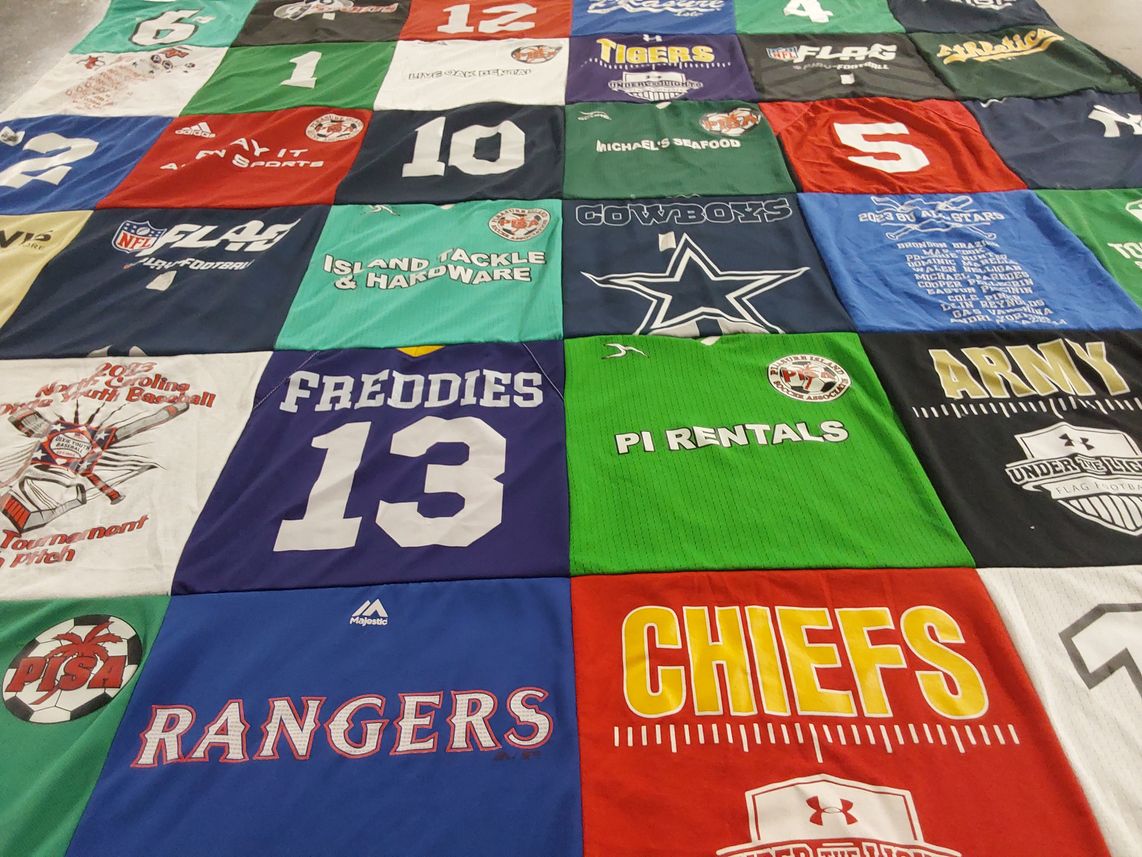 T-shirt quilt featuring dallas cowboys, texas rangers by Valerie from NC