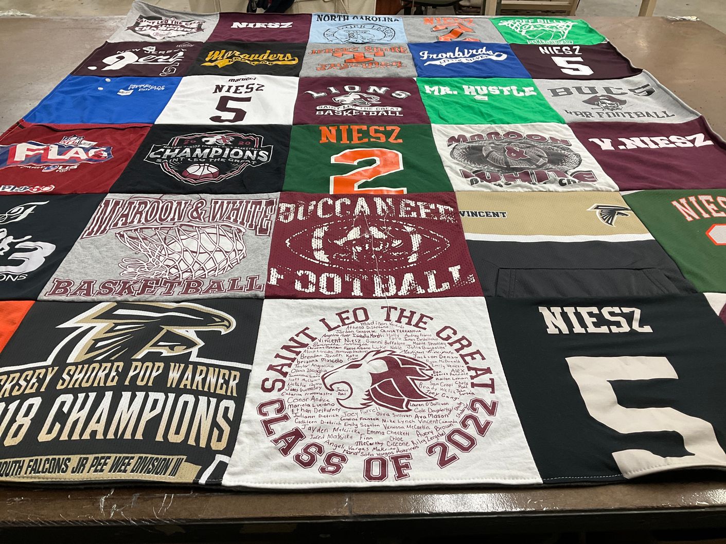 T-shirt quilt featuring south falcons junior pee wee division by Marikate from NJ