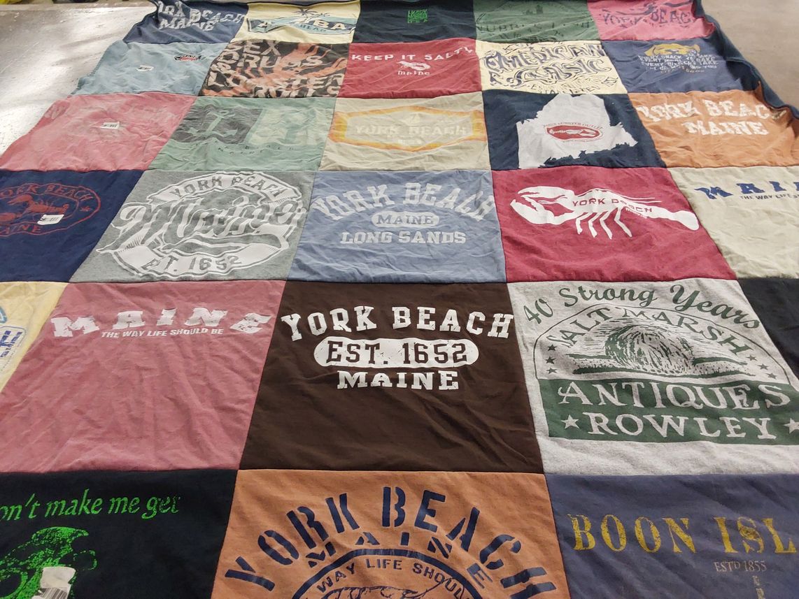 T-shirt quilt with beach, antiques themes by Donna from ME
