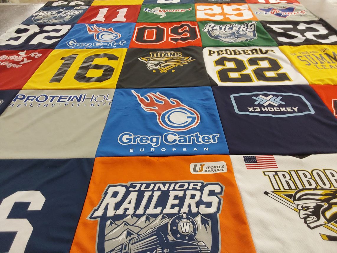 T-shirt quilt featuring junior railers by John from MA