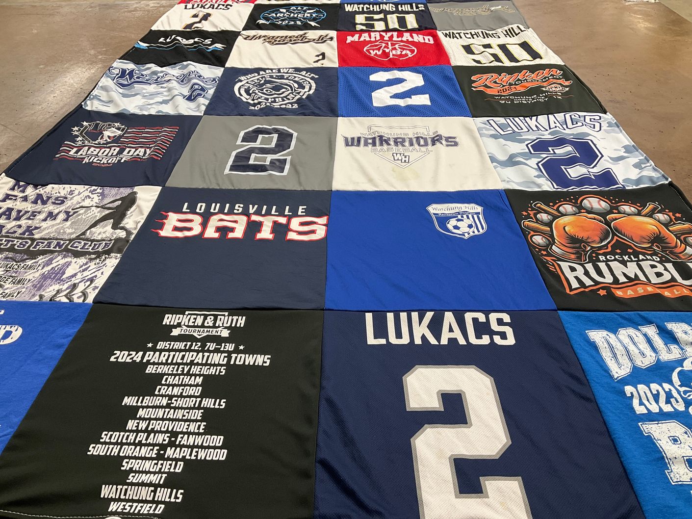 T-shirt quilt featuring rockland rumble baseball, louisville bats by Lauren from NJ