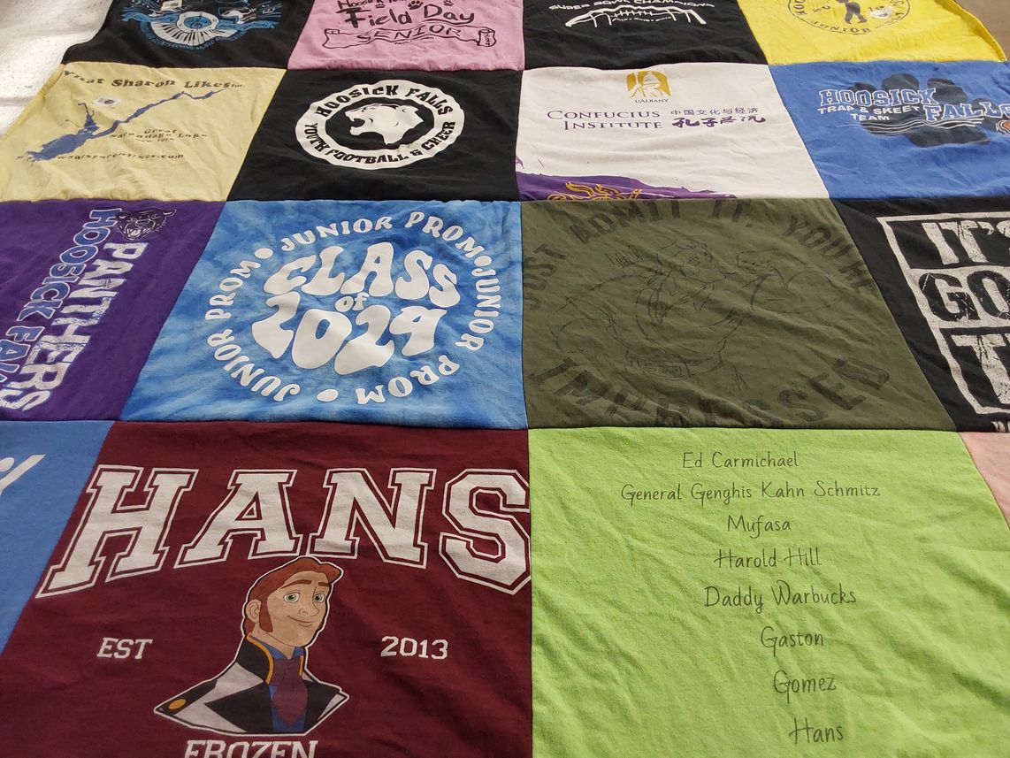 T-shirt quilt from hoosick falls high school by Andrea from NY