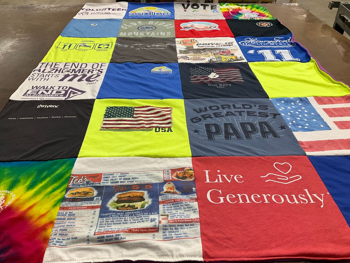 T-shirt quilt with community service, awareness themes by Abbey from VA