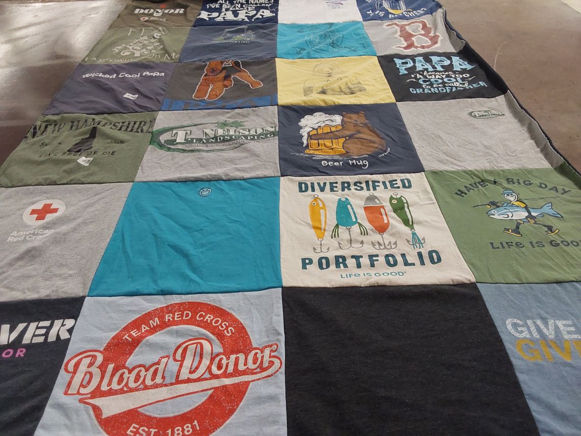 T-shirt quilt with blood donation, outdoor activities themes by Debra from SC