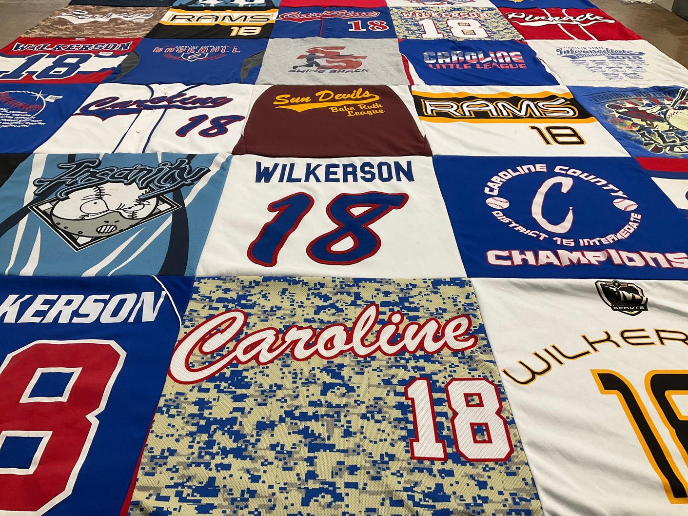 T-shirt quilt with baseball, sports themes by Alicia from VA