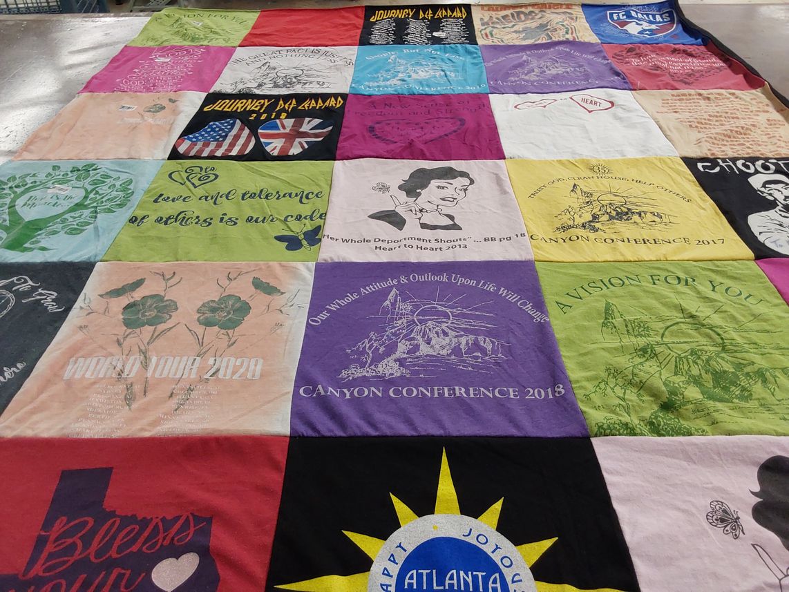 T-shirt quilt with community, faith themes by Justin from TX