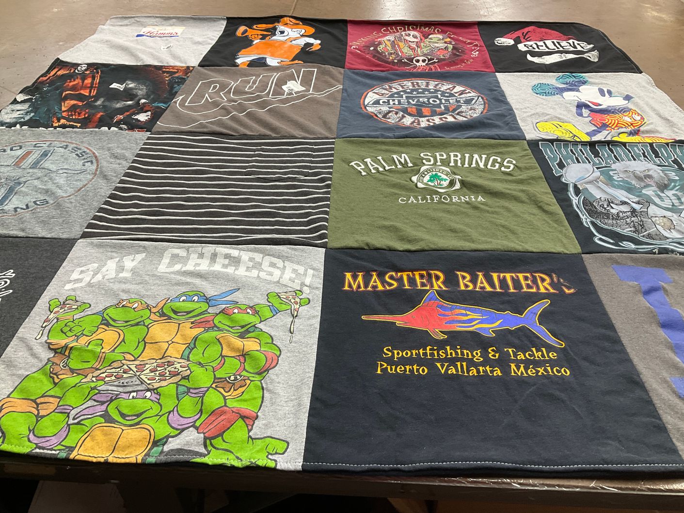 T-shirt quilt with fishing, turtles themes by Melissa from CA