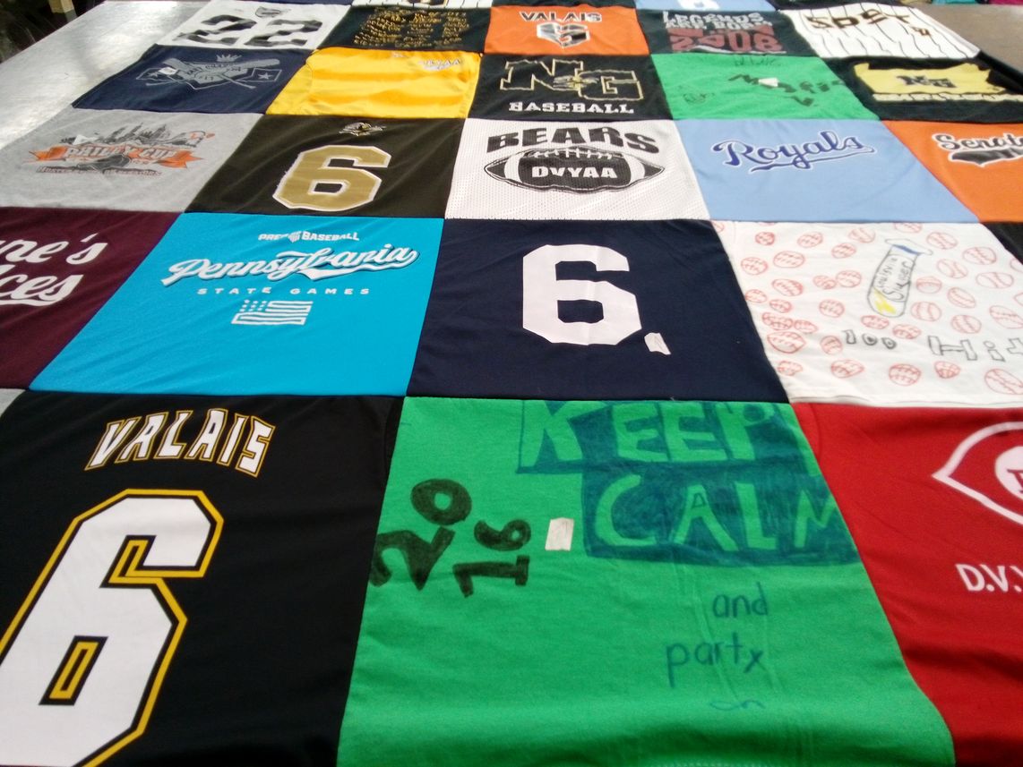 T-shirt quilt with baseball, sports themes by Ericalyn from PA