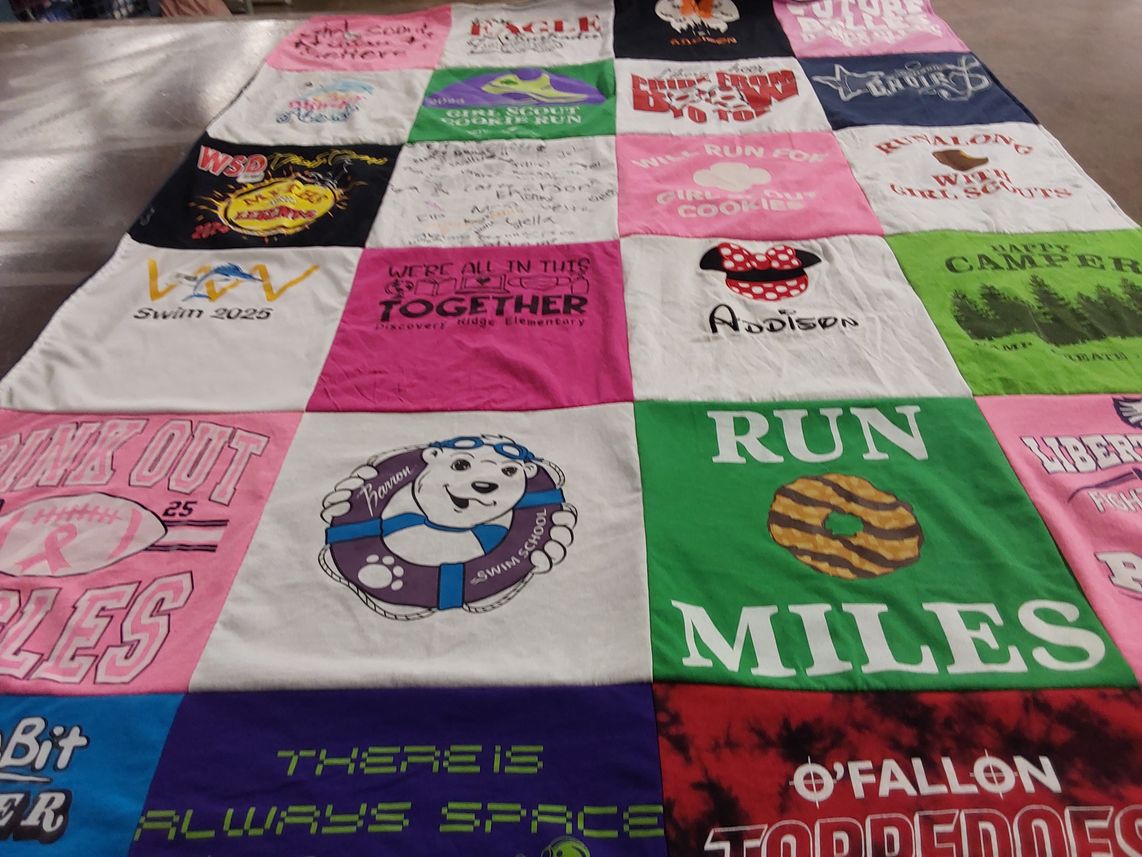T-shirt quilt featuring o'fallon torpedoes by Carrie from MO