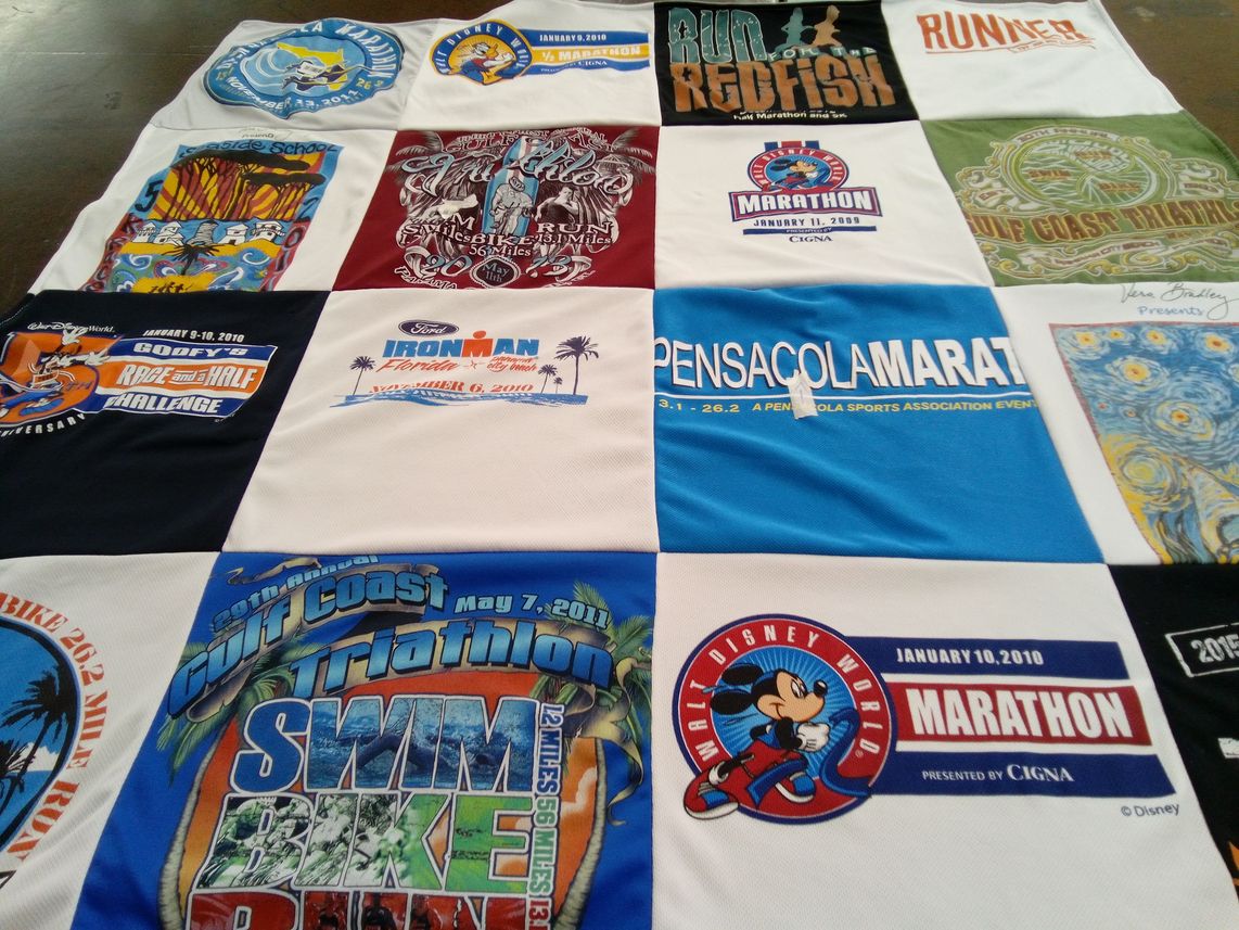 T-shirt quilt with running, triathlon themes by tony from FL