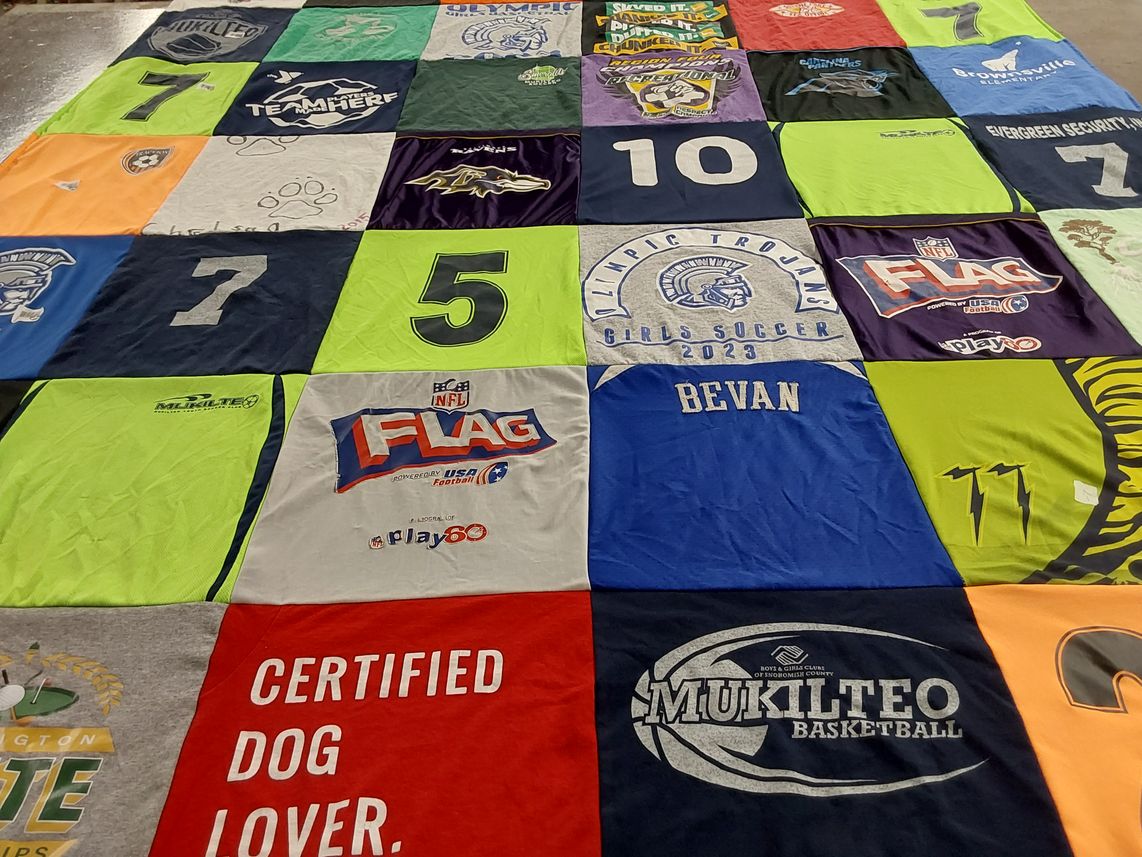 T-shirt quilt featuring mukilteo basketball, olympic trojans girls soccer by Tamra from WA