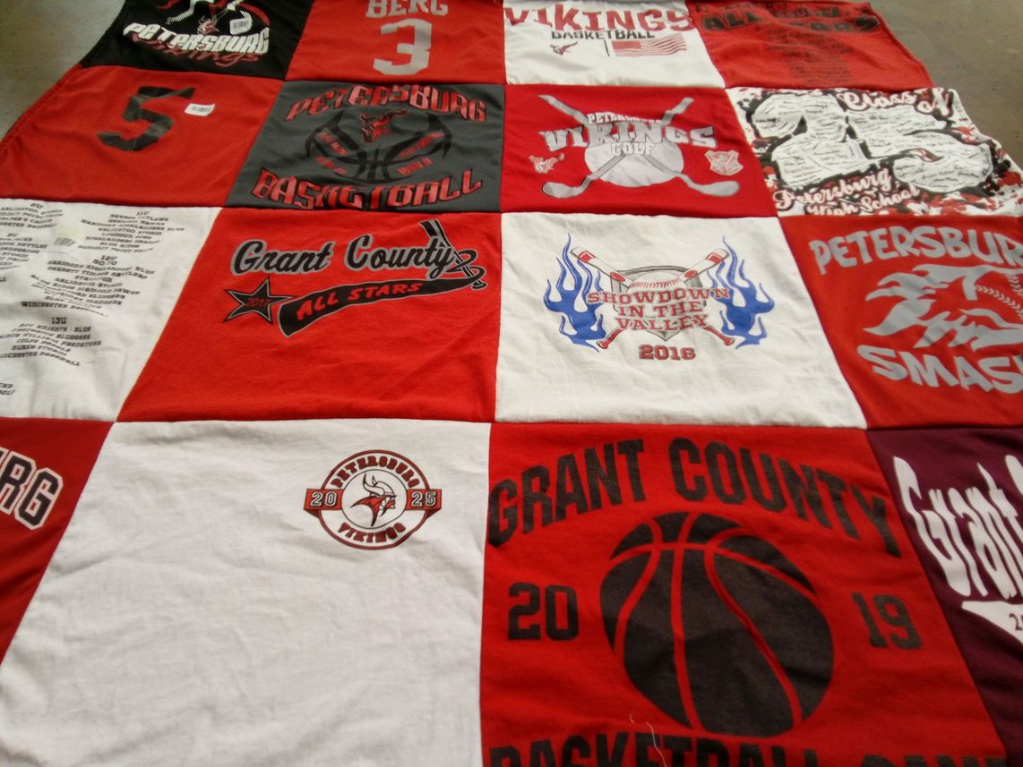 T-shirt quilt featuring petersburg vikings, grant county basketball by Jennifer from WV