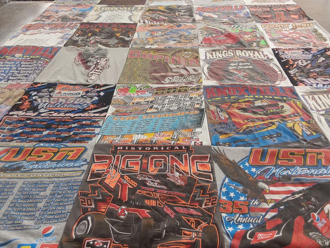 T-shirt quilt with racing, motorsports themes by Dawn from WI