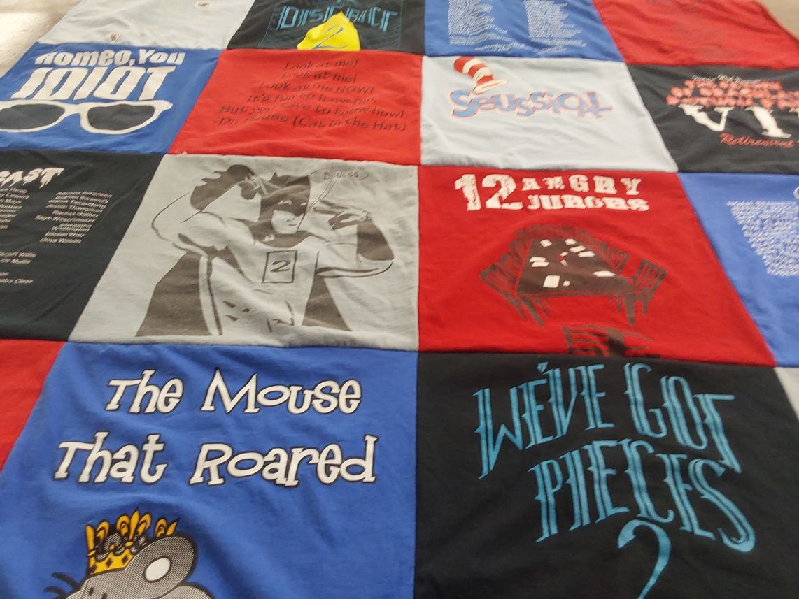 T-shirt quilt with theater, drama themes by Liat from FL