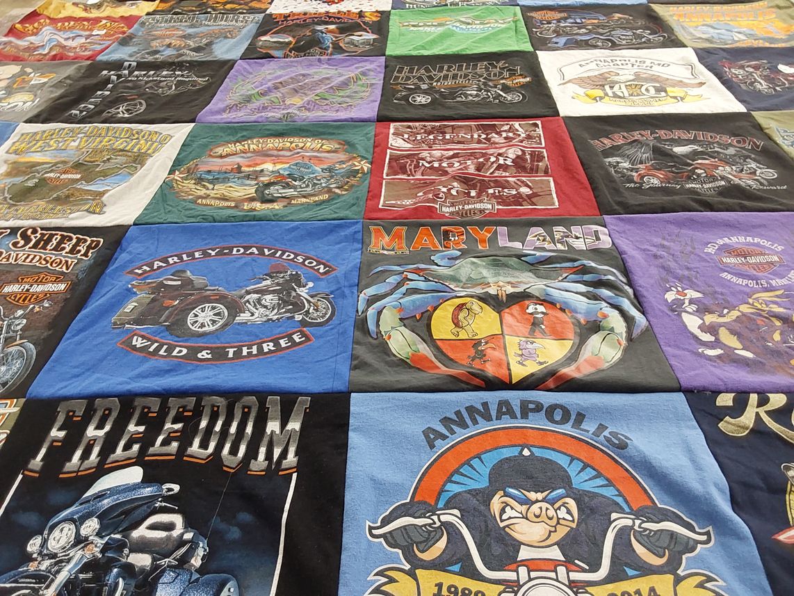 T-shirt quilt with motorcycles, biking themes by James from MD
