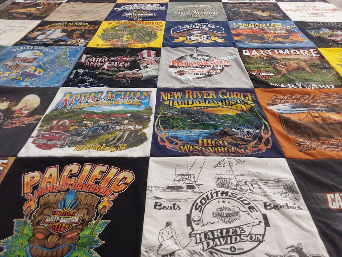 T-shirt quilt with motorcycles, travel themes by James from MD
