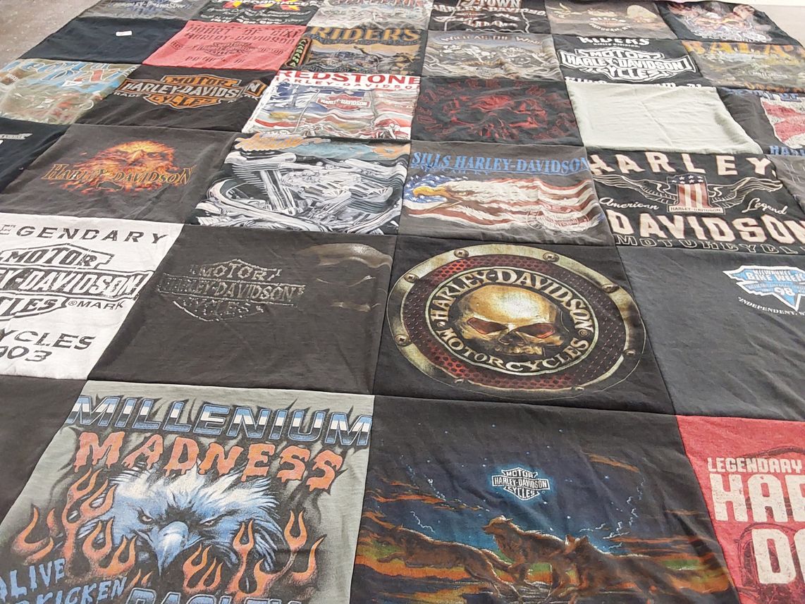 T-shirt quilt with motorcycling, biker culture themes by Miles from WI