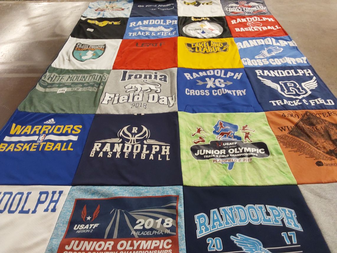 T-shirt quilt featuring randolph basketball, randolph cross country by Mary from NJ