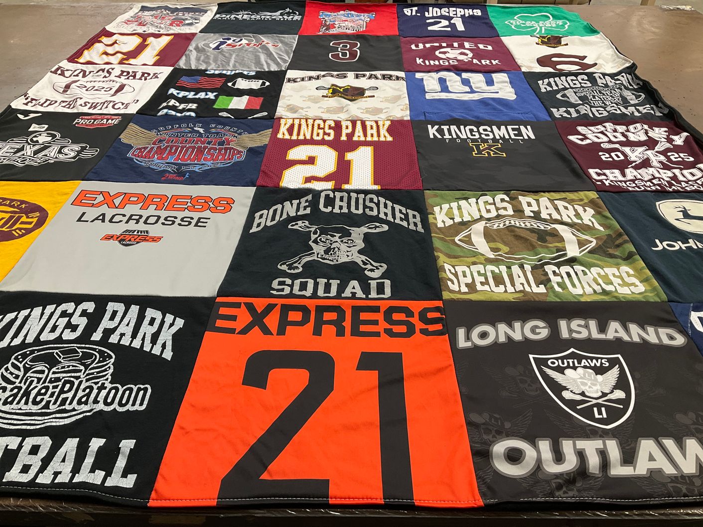 T-shirt quilt featuring long island outlaws, kings park kingsmen football by Rebecca from NY