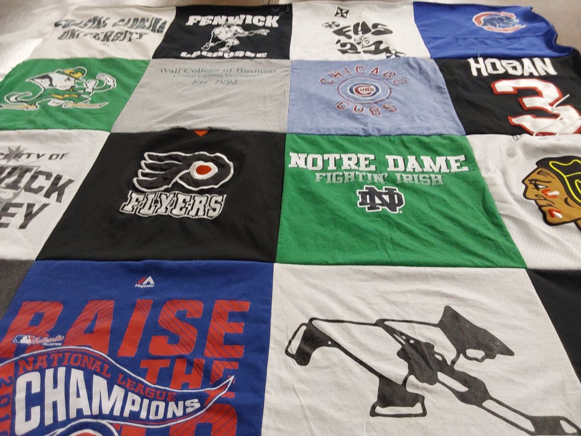 T-shirt quilt featuring chicago cubs, philadelphia flyers by Karen from IL