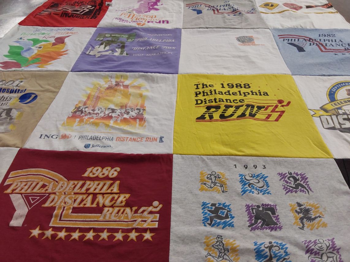 T-shirt quilt with running, marathons themes by Jodi from NJ