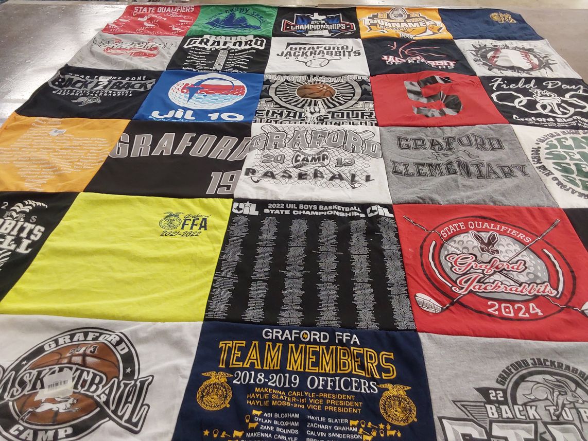 T-shirt quilt featuring graford jackrabbits by Lexia from TX