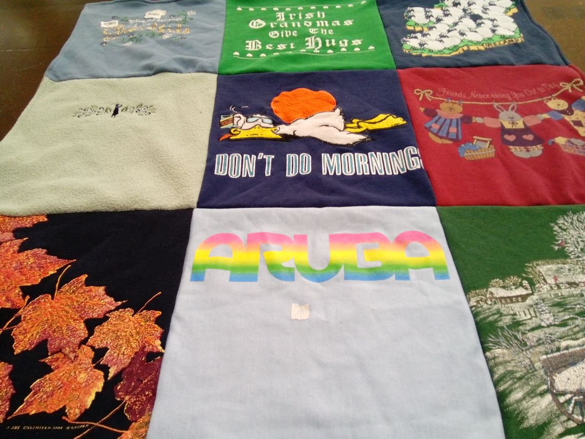 T-shirt quilt with travel, friendship themes by Mary Beth from NJ
