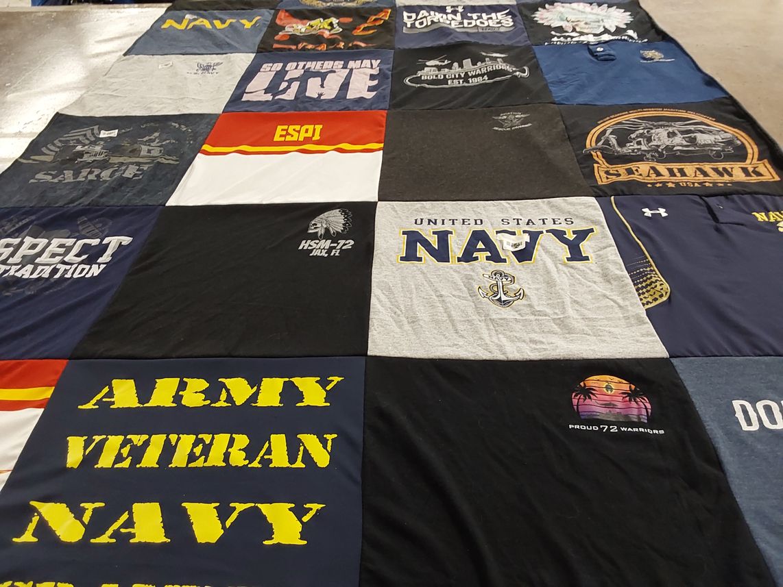 T-shirt quilt with military, veterans themes by Alicia from UT