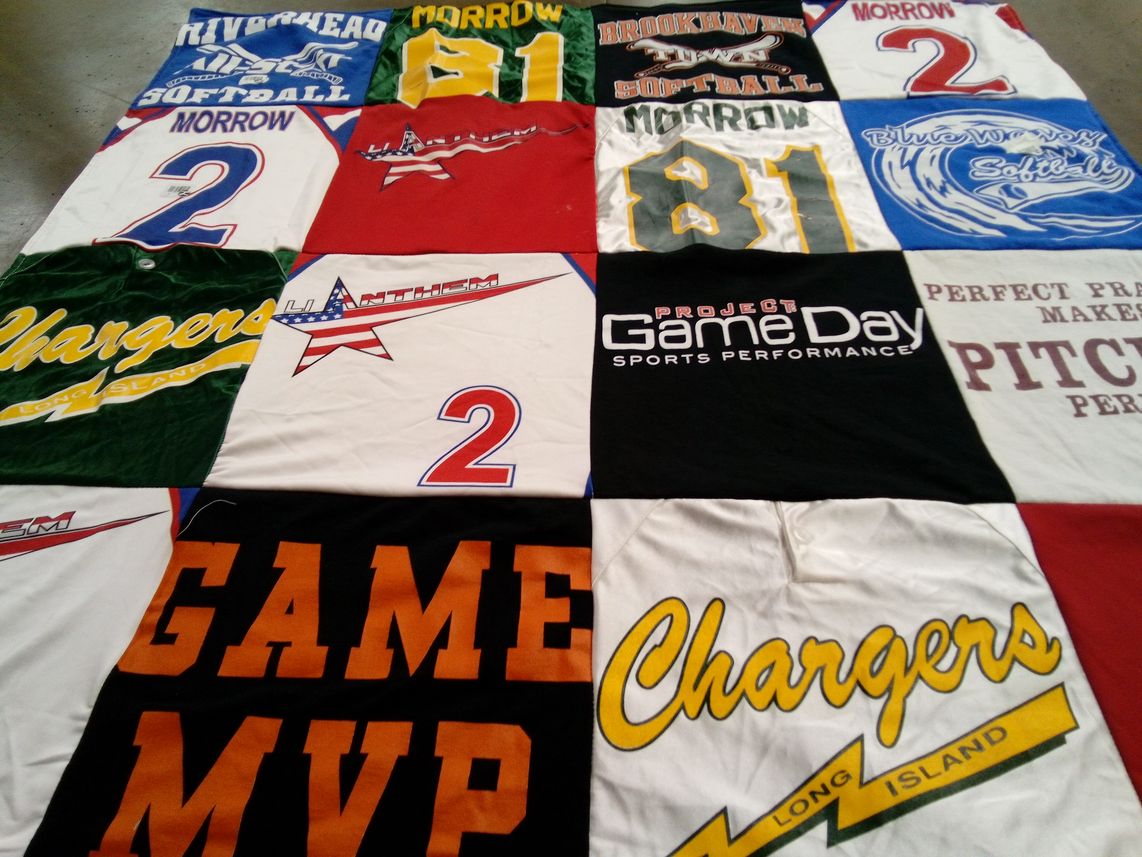 T-shirt quilt featuring chargers by Joscelin from NY