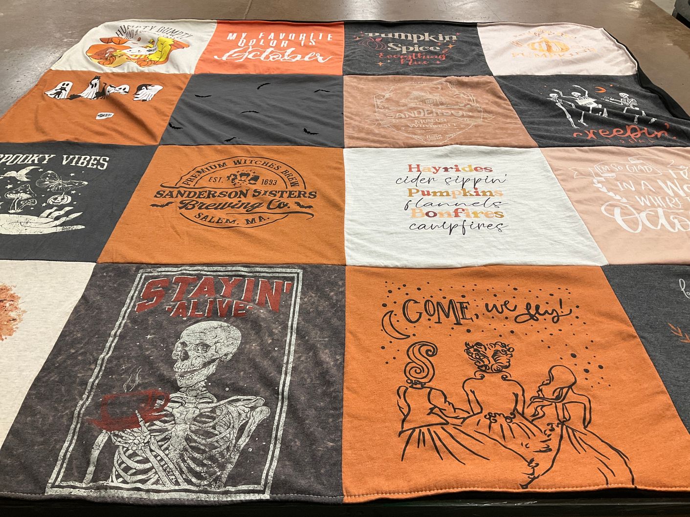 T-shirt quilt with halloween, fall themes by linda from IL