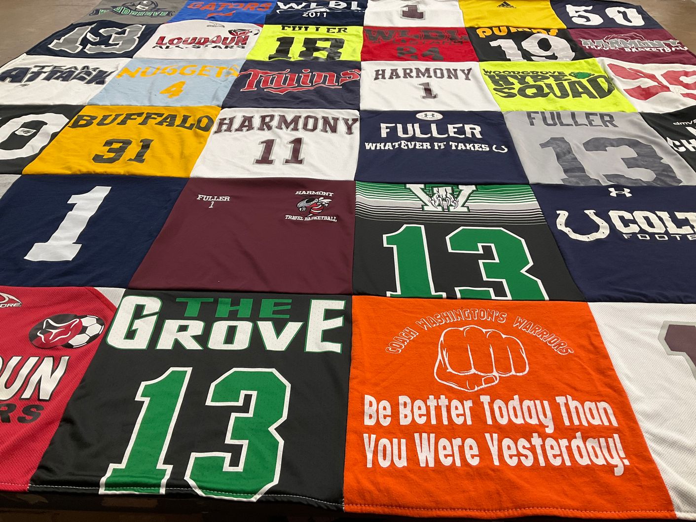 T-shirt quilt featuring the grove middle school, harmony basketball team by joanne from VA