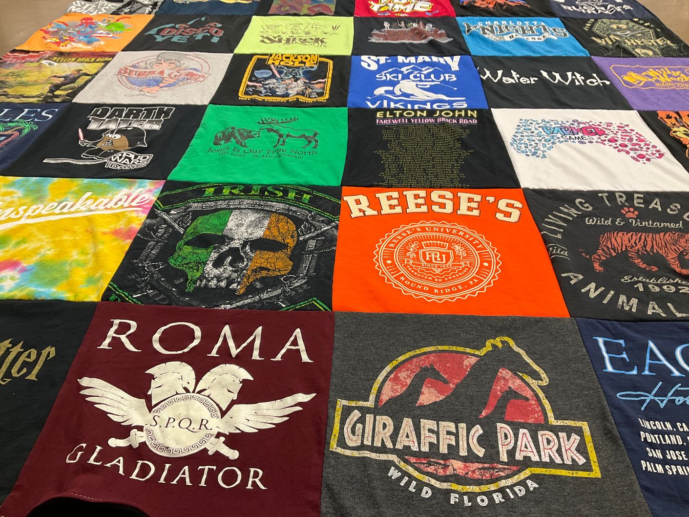 T-shirt quilt from herkimer county community college by Pegg from OH