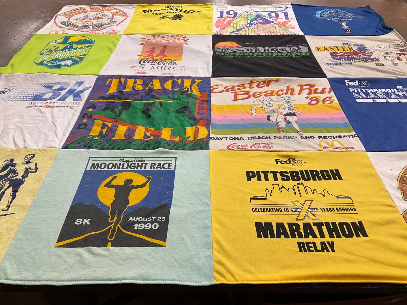 T-shirt quilt with running, marathons themes by Penny from VA