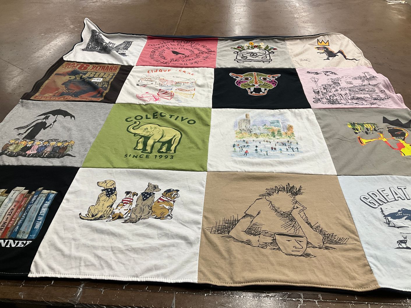 T-shirt quilt with art, nature themes by Patricia from CA