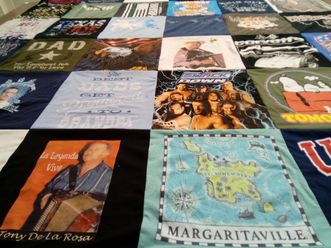 T-shirt quilt with father's day, wrestling themes by Emma from TX